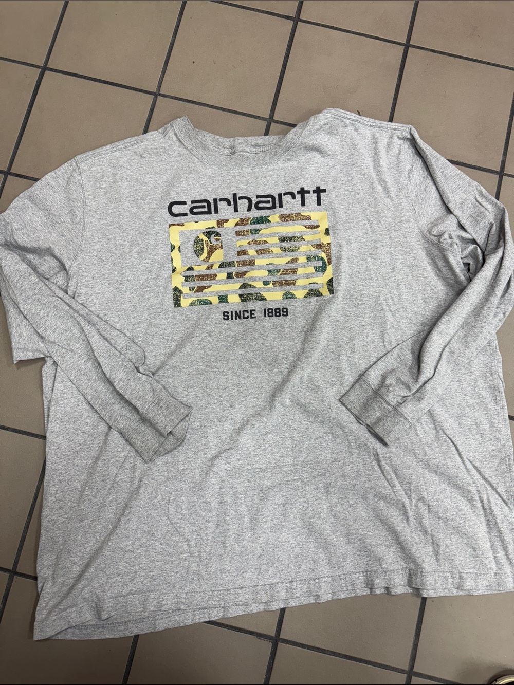 Carhartt Light Gray Long-Sleeve Shirt with Camo Graphic